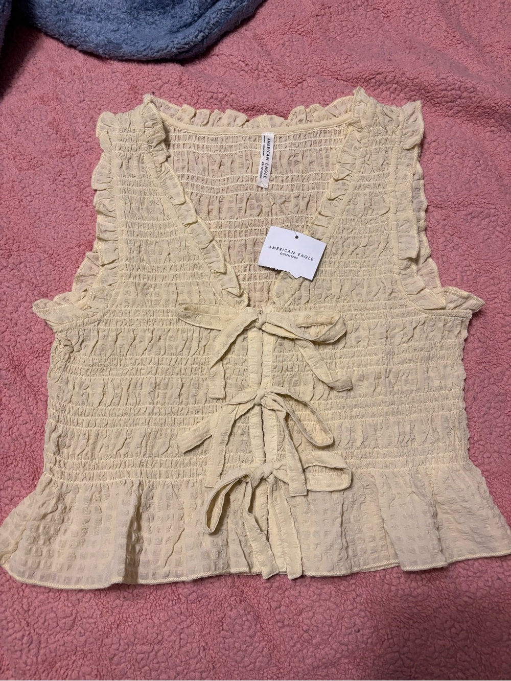 American Eagle Outfitters butter yellow Tie-Front Ruffle Tank Top